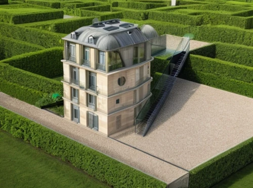 french building,residential tower,russian pyramid,renaissance tower,3d rendering,château,miniature house,garden elevation,château de chambord,crooked house,press castle,private estate,isometric,cube house,skyscraper,dovecote,maze,chateau,escher,apartment building