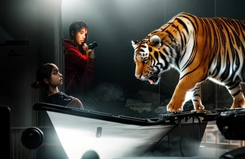 bengal tiger,tigers,digital compositing,asian tiger,animal zoo,tiger,animal show,siberian tiger,a tiger,bengal,deep zoo,photo manipulation,tigerle,captivity,photomanipulation,young tiger,zookeeper,animal world,exotic animals,she feeds the lion