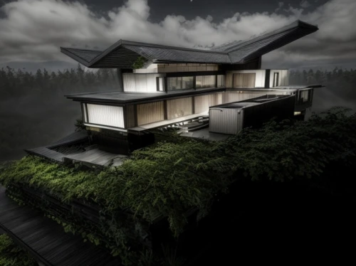 japanese architecture,asian architecture,house in mountains,chinese architecture,ryokan,modern house,house in the forest,cubic house,3d rendering,wooden house,cube house,timber house,house in the mountains,residential house,modern architecture,archidaily,dunes house,roof landscape,private house,cube stilt houses,Common,Common,Natural