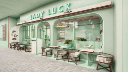 lucky clover,lucky tea,laundry shop,storefront,store front,french confectionery,facade painting,jewelry store,store fronts,cake shop,ice cream shop,lucky,shamrock cookies,shamrock,paris shops,ice cream parlor,soap shop,exterior decoration,lucky charm,loukoumades