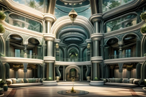 hall of the fallen,marble palace,atlantis,ornate room,white temple,crown render,sanctuary,imperial shores,pillars,fractalius,utopian,oculus,temples,neoclassical,fractal environment,europe palace,the throne,baroque,palace,kirrarchitecture