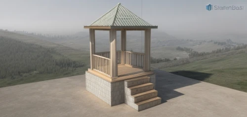 observation tower,lookout tower,lifeguard tower,fire tower,the observation deck,observation deck,pop up gazebo,gazebo,monument protection,water well,russian pyramid,mountain station,archery stand,watchtower,water tank,play tower,animal tower,water tower,3d rendering,kiosk