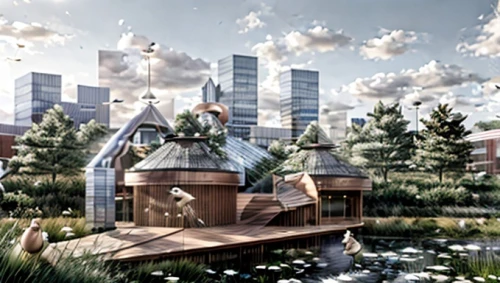 cube stilt houses,eco hotel,roof garden,eco-construction,cubic house,solar cell base,archidaily,garden buildings,stilt houses,3d rendering,floating huts,sky space concept,zaandam,smart city,greenhouse effect,urban design,kirrarchitecture,futuristic architecture,roof domes,roof landscape