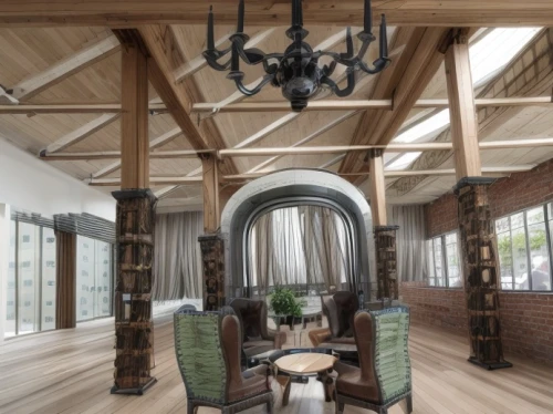 wooden beams,loft,luxury home interior,roof truss,timber house,pergola,frame house,burr truss,contemporary decor,hardwood floors,3d rendering,breakfast room,frisian house,patterned wood decoration,interior design,wooden roof,wood structure,interior modern design,vaulted ceiling,family room,Commercial Space,Working Space,Sustainable Chic