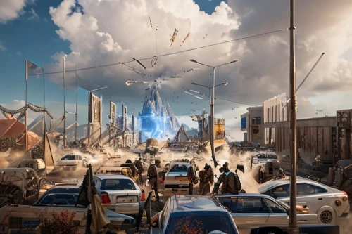 post-apocalyptic landscape,district 9,destroyed city,shanghai disney,post apocalyptic,valerian,digital compositing,fantasy city,post-apocalypse,insurgent,concept art,vlc,burning man,city highway,heroes ' square,fallout4,urbanization,fantasy world,dystopian,the disneyland resort,Common,Common,Game