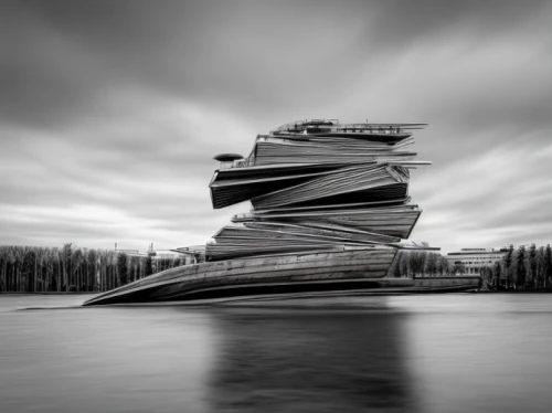 boat landscape,maligne lake,concrete ship,futuristic architecture,disney hall,yukon river,calatrava,futuristic art museum,stacked rock,fountainhead,horsheshoe bend,lago grey,bow lake,split rock,monochrome photography,snake river lakes,stack of tug boat,boreal,viking ship,wooden boat,Architecture,General,Nordic,Nordic Brutalism