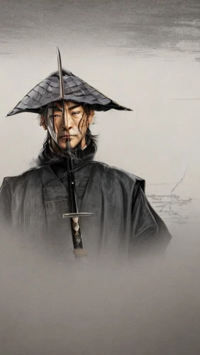 yi sun sin,man with umbrella,samurai,chinese art,japanese art,xing yi quan,shuanghuan noble,erhu,oriental painting,world digital painting,asian conical hat,luo han guo,xun,swordsman,haidong gumdo,samurai fighter,geomungo,portrait background,daitō-ryū aiki-jūjutsu,korean history