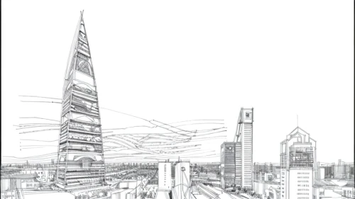 shard,lotte world tower,o2 tower,coloring page,gherkin,shard of glass,city of london,centrepoint tower,burj,book cover,mono-line line art,line drawing,london buildings,burj khalifa,skyscapers,tall buildings,coloring pages,croydon facelift,skyline,tallest hotel dubai