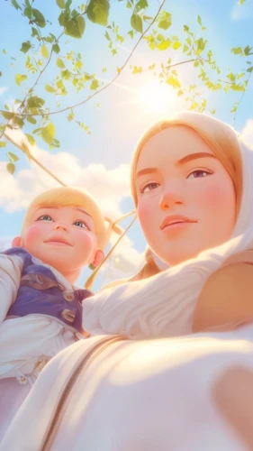 girl and boy outdoor,lens flare,bright sun,children's background,sunny day,sound of music,b3d,boy and girl,blessing of children,grass family,little girl and mother,little boy and girl,spring sun,crops,capricorn mother and child,summer sky,spring background,a beautiful day,springtime background,anime 3d,Game&Anime,Pixar 3D,Pixar 3D