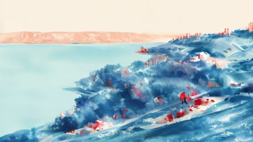 watercolor christmas background,red sea,christmas landscape,north pole,red cliff,matruschka,icebergs,mountain slope,an island far away landscape,ice landscape,snow slope,mountain scene,blue sea,mountain and sea,winter landscape,the blue caves,mountainous landscape,mountain huts,landscape red,sea landscape,Game&Anime,Doodle,Children's Illustrations