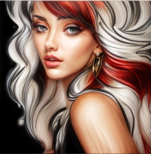 fantasy art,fantasy portrait,red-haired,hair coloring,portrait background,red head,world digital painting,fire red eyes,ariel,fashion illustration,fantasy woman,romantic portrait,red skin,adobe illustrator,aphrodite,airbrushed,rose white and red,art painting,mermaid vectors,mermaid background