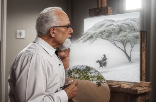 elderly man,snow scene,painting technique,photo painting,art painting,italian painter,snow landscape,snow drawing,world digital painting,fantasy art,pensioner,artist portrait,painter,meticulous painting,nature and man,fractals art,snowy still-life,fantasy picture,old age,oil painting,Common,Common,Natural