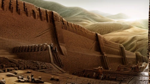 scale model,ancient city,lego background,sand art,terrain,sand sculptures,noah's ark,desert desert landscape,excavation,arid landscape,valley of death,desert landscape,sand castle,qumran,diorama,mountainous landforms,great wall,sand waves,construction of the wall,excavation site