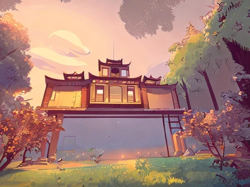 roof landscape,house silhouette,lonely house,japanese shrine,ancient house,little house,house in the forest,small house,wooden house,roofs,house roofs,shrine,summer cottage,home landscape,witch's house,wooden roof,treehouse,beautiful home,chinese temple,the golden pavilion,Game&Anime,Doodle,Fairy Tale Illustrations