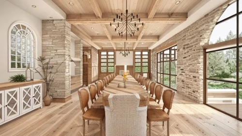 wooden beams,breakfast room,luxury home interior,kitchen & dining room table,dining room table,dining room,family room,contemporary decor,interior modern design,dining table,wooden windows,beautiful home,californian white oak,interior design,hardwood floors,home interior,kitchen table,great room,natural stone,rustic