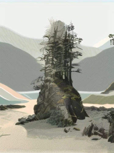 virtual landscape,dune landscape,terrain,isolated tree,natural monument,mushroom island,oregon pine,an island far away landscape,ruby beach,granite island,kumano kodo,diorama,arid landscape,tofino,northwest forest,the japanese tree,ghost forest,mountain plateau,the island,stone desert