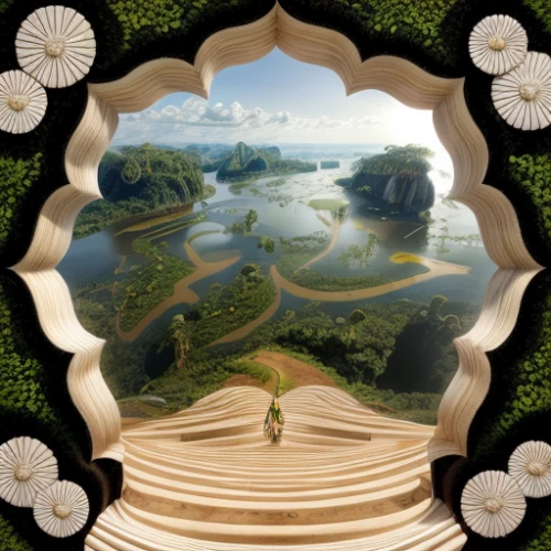 botanical frame,landscape background,borneo,hobbiton,virtual landscape,fantasy picture,cartoon video game background,3d fantasy,frame flora,background view nature,polynesia,the mystical path,an island far away landscape,laos,3d background,mushroom landscape,photomontage,fantasy landscape,fantasy world,clover frame,Realistic,Landscapes,River Landscape