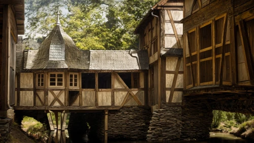 timber framed building,half-timbered house,knight village,medieval architecture,puy du fou,water mill,wooden houses,dordogne,moret-sur-loing,folk village,half-timbered houses,miniature house,half timbered,wooden house,model house,escher village,open air museum,half-timbered,medieval town,witch's house