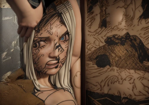 tattoo girl,with tattoo,sleeve,outline,body art,on the arm,peeling,tattooed,tattoo,henna frame,tattoo artist,ink,in the mirror,stencil,cover-up,mirror,bodypainting,mirror reflection,outlined,tattoos,Game Scene Design,Game Scene Design,Realistic