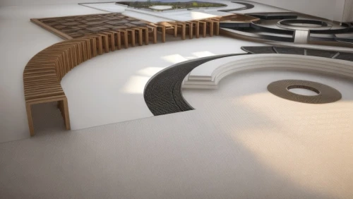 school design,amphitheater,3d rendering,circular staircase,coffee table,archidaily,conference table,seating area,winding staircase,terraced,theater stage,amphitheatre,lecture hall,daylighting,floor fountain,render,dining table,3d render,japanese zen garden,zen garden,Interior Design,Floor plan,Interior Plan,Modern Simplicity