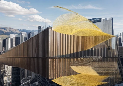 hudson yards,honeycomb structure,building honeycomb,bird protection net,futuristic architecture,klaus rinke's time field,moveable bridge,aerial view umbrella,paraglider wing,mobile sundial,glass facade,fish wind sock,sport kite,archidaily,hanging chair,honeycomb grid,harp of falcon eastern,skycraper,skyscapers,wind finder