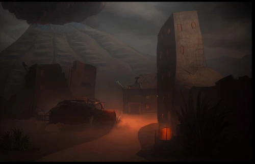 post-apocalyptic landscape,concept art,backgrounds,arid land,digital compositing,the desert,sandstorm,day of the dead frame,alien planet,ancient city,screenshot,futuristic landscape,valley of death,primeval times,megaliths,erbore,cartoon video game background,red planet,radiator springs racers,gas planet,Game Scene Design,Game Scene Design,Japanese Realistic Modern