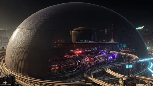 transport hub,very large floating structure,orbital,mining facility,moon base alpha-1,panopticon,plasma bal,airships,research station,hub,refinery,musical dome,oval forum,oil tank,storage tank,spherical image,development concept,steam machines,cargo port,airship,Game Scene Design,Game Scene Design,Cyberpunk