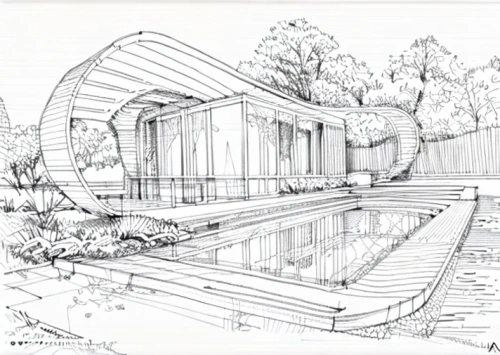 boat house,archidaily,garden design sydney,house drawing,calatrava,boathouse,line drawing,palm house,landscape design sydney,garden elevation,santiago calatrava,landscape designers sydney,the palm house,architect plan,disney hall,asian architecture,technical drawing,amphitheater,pool house,timber house,Design Sketch,Design Sketch,Hand-drawn Line Art