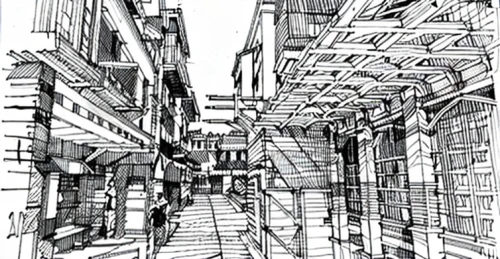 narrow street,mono-line line art,alleyway,motomachi,ginza,alley,line drawing,the street,mono line art,old street,townscape,pen drawing,london buildings,old linden alley,kirrarchitecture,lines,buildings,shinjuku,pencil lines,fire escape,Design Sketch,Design Sketch,Hand-drawn Line Art