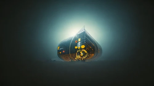 ghost ship,cube sea,cube background,galleon ship,crown render,veil fog,ghost castle,diving bell,sunken church,sunken ship,lightship,ilightmarine,illuminated lantern,cinema 4d,floating huts,pirate ship,the ark,lantern,vatican city flag,galleon,Common,Common,Film