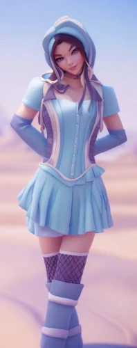 stylized macaron,candy island girl,doll dress,winterblueher,3d model,the sea maid,rockabella,fantasia,3d render,3d rendered,kosmea,rosa 'the fairy,aqua,blue enchantress,cyan,3d figure,jasmine blue,majorette (dancer),nurse uniform,blu,Game&Anime,Pixar 3D,Pixar 3D