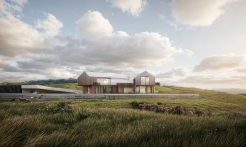 dunes house,icelandic houses,3d rendering,corten steel,render,archidaily,timber house,eco hotel,modern architecture,holiday home,dune ridge,eco-construction,roof landscape,cubic house,grass roof,house in the mountains,danish house,modern house,cube stilt houses,house in mountains,Architecture,General,Modern,Natural Sustainability