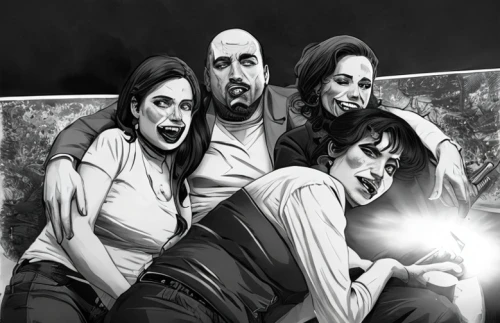 money heist,nightshade family,zombies,thewalkingdead,the dawn family,the walking dead,walking dead,game illustration,myrtle family,sci fiction illustration,play escape game live and win,mafia,animated cartoon,foursome (golf),thriller,action-adventure game,herring family,family group,fan art,comic style,Art sketch,Art sketch,Comic