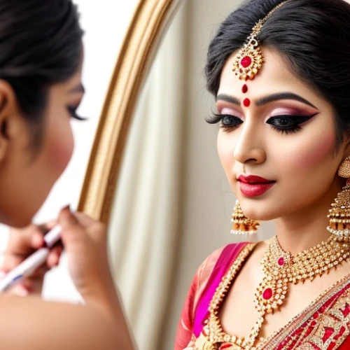 indian bride,applying make-up,makeup artist,vintage makeup,make-up,indian girl,indian woman,the make up,bridal jewelry,sari,make up,bridal accessory,makeup,eyes makeup,indian girl boy,bride getting dressed,east indian,indian,pooja,mehendi