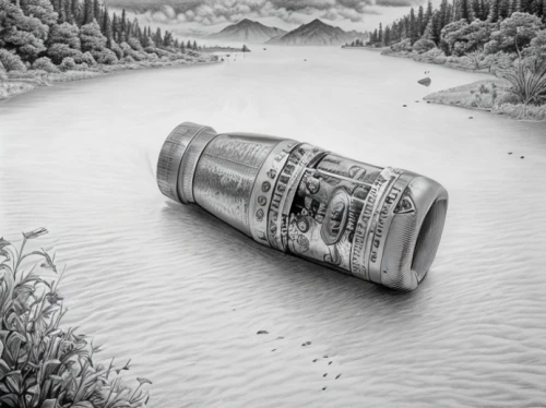 message in a bottle,chemical container,aluminum can,environmental art,spray can,oil tank,environmental destruction,recycling world,alaska pipeline,environmental disaster,beverage can,water pollution,tin can,beer can,concrete pipe,empty cans,wastewater,canister,sunken ship,isolated bottle,Art sketch,Art sketch,Ultra Realistic