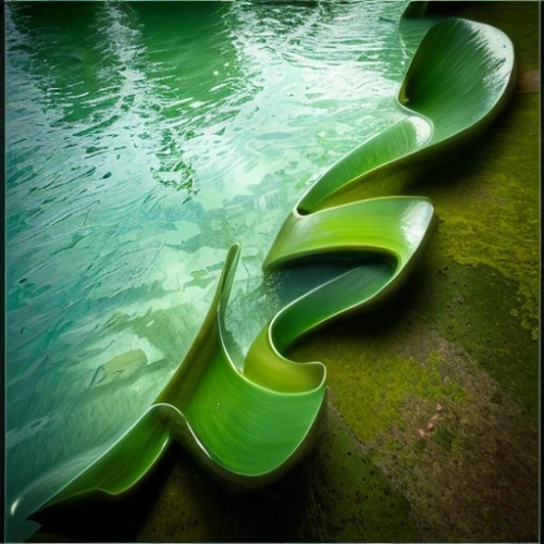 green algae,algae,green water,water stairs,water lily leaf,green bubbles,lily pad,winding steps,fluid flow,green snake,art forms in nature,green waterfall,environmental art,water waves,fluid,water spinach,water sofa,wave pattern,green trees with water,ripples,Landscape,Garden,Garden Design,Tropical Paradise