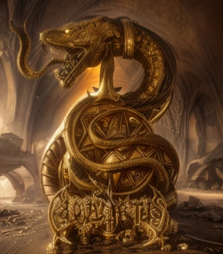serpent,wyrm,golden dragon,basilisk,emperor snake,golden scale,runes,draconic,horn of amaltheia,king cobra,serpentes,nuphar,serpentine,scrolls,elaeis,scales of justice,snake's head,fantasy art,lord who rings,heroic fantasy,Common,Common,Photography