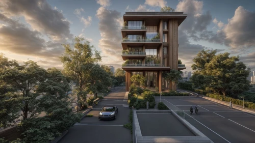 sky apartment,residential tower,new housing development,3d rendering,modern architecture,apartment building,cubic house,apartment block,appartment building,cube stilt houses,apartment complex,wooden facade,eco-construction,block balcony,timber house,apartments,an apartment,multi-storey,multistoreyed,residential building,Architecture,General,Modern,Natural Sustainability