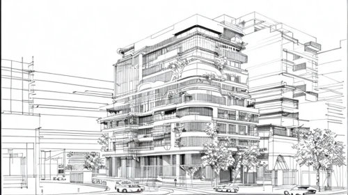 multistoreyed,kirrarchitecture,line drawing,street plan,architect plan,apartment building,high-rise building,residential tower,orthographic,mono-line line art,apartment block,multi-storey,building work,building construction,multi-story structure,urban design,arq,asian architecture,residential building,arhitecture