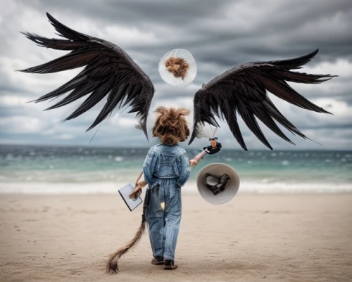 conceptual photography,falconry,bird bird-of-prey,photo manipulation,falconer,photomanipulation,bird of prey,dog angel,angelology,guardian angel,itinerant musician,photoshop manipulation,harp of falcon eastern,trumpeter,griffin,harpy,surrealism,puppeteer,shamanic,cat warrior,Common,Common,Photography