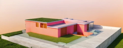 cube house,cubic house,modern house,isometric,pink grass,pink squares,mid century house,modern architecture,small house,house shape,model house,miniature house,lonely house,real-estate,cube stilt houses,dunes house,lego pastel,build a house,3d render,villa,Architecture,General,Masterpiece,Catalan Minimalism