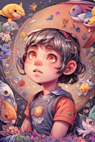 goldfish,rosa ' amber cover,kids illustration,shirakami-sanchi,school of fish,fishes,fairy galaxy,白斩鸡,sea of flowers,children's background,koi pond,wishing well,illustrator,flora,amano,fairy world,fantasy portrait,portrait background,game illustration,clementine