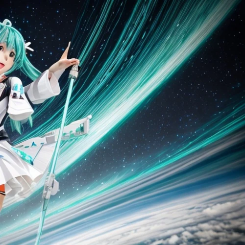 hatsune miku,miku,vocaloid,zero gravity,aqua,kantai collection sailor,orbiting,neptune,rei ayanami,violinist violinist of the moon,heliosphere,astronautics,space walk,umiuchiwa,sidonia,kantai,space travel,emperor of space,interstellar bow wave,cosmos wind