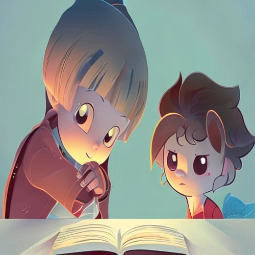 children studying,tutor,tutoring,kids illustration,little girl reading,readers,magic book,child's diary,examining,child with a book,book pages,children learning,open book,bookworm,study,books,bookmark,reading,little boy and girl,writing-book,Game&Anime,Doodle,Fairy Tale Illustrations