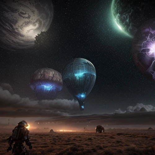 space art,planets,alien planet,spheres,alien world,planetary system,exoplanet,concept art,fantasy picture,sci fiction illustration,orbiting,planet eart,planet alien sky,celestial bodies,gas planet,galilean moons,star balloons,planet,travelers,scifi