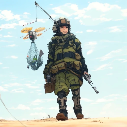 drone operator,paratrooper,drone pilot,military robot,sea scouts,parachutist,marine animal,combat medic,beach defence,kojima,the sandpiper general,fishing gear,logistics drone,military raptor,fishing equipment,violet evergarden,kite,lost in war,marine,kite flyer,Common,Common,Japanese Manga