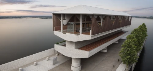 house by the water,stilt house,observation tower,mekong river,observation deck,cube stilt houses,the observation deck,mekong,house with lake,lifeguard tower,kampot,block balcony,cambodia,wooden facade,lake view,boat house,river view,lookout tower,floating restaurant,danube bank,Architecture,Villa Residence,Modern,Mid-Century Modern