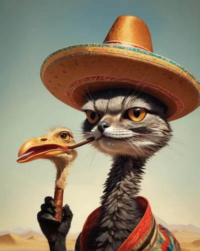 altiplano,ostrich,anthropomorphized animals,mariachi,meerkat,roadrunner,miguel of coco,sombrero,vicuña,mexican culture,mexican,tex-mex food,don quixote,charango,meerkats,cinco de mayo,vicuna,mexican revolution,tacamahac,pandero jarocho,Conceptual Art,Fantasy,Fantasy 09