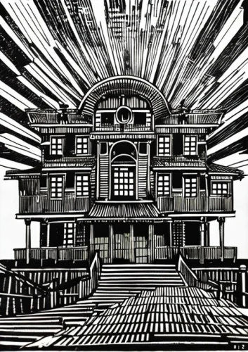 panopticon,witch house,escher,beachhouse,beach house,the haunted house,house hevelius,hashima,ghost castle,doll's house,haunted house,magic castle,the house,witch's house,dandelion hall,house,japanese architecture,town house,madhouse,mansion,Art sketch,Art sketch,Woodcut