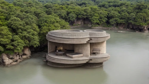 cooling tower,observation tower,cooling house,chinese architecture,water tank,cube stilt houses,tree house hotel,animal tower,hydropower plant,water castle,wuyi,asian architecture,cooling towers,poseidons temple,stone pagoda,tower fall,cambodia,vietnam,artificial island,round house,Architecture,Villa Residence,Modern,Mid-Century Modern